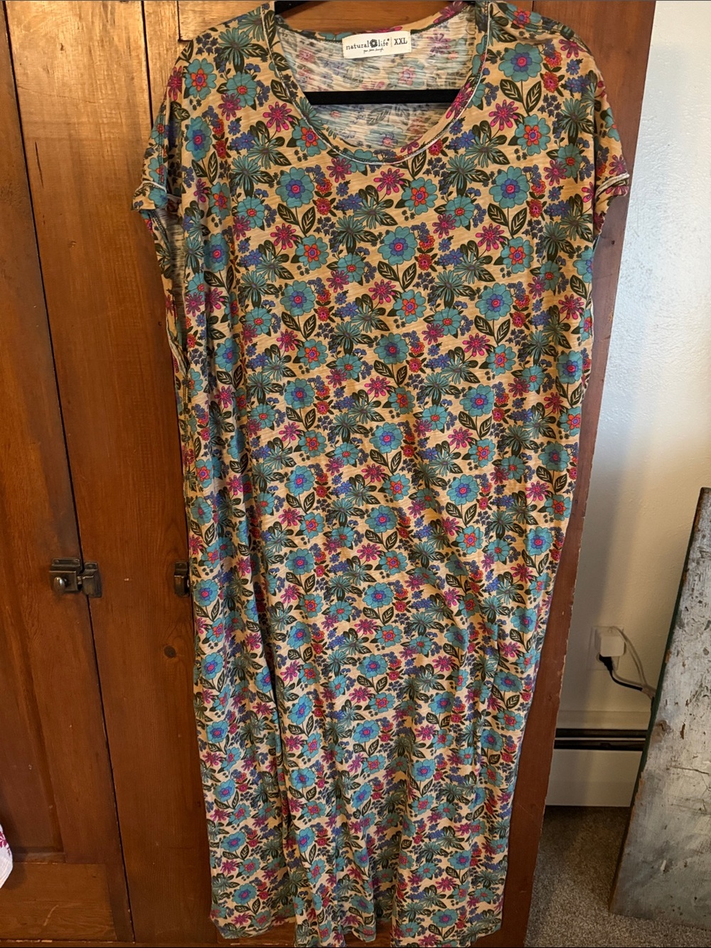 NATURAL LIFE Cream Maxi Dress with Teal and Pink Floral Print